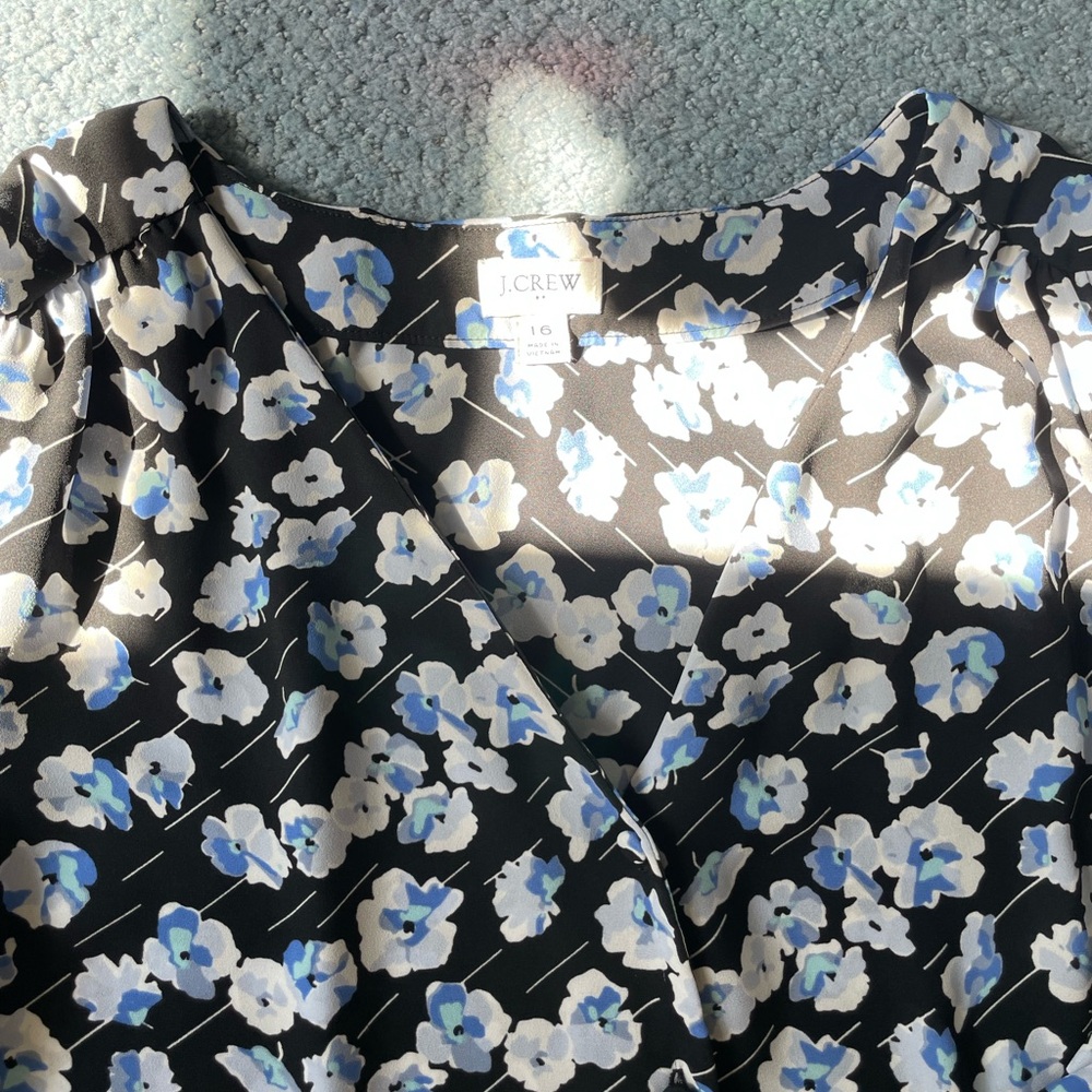 J. Crew Black and Blue Floral Blouse